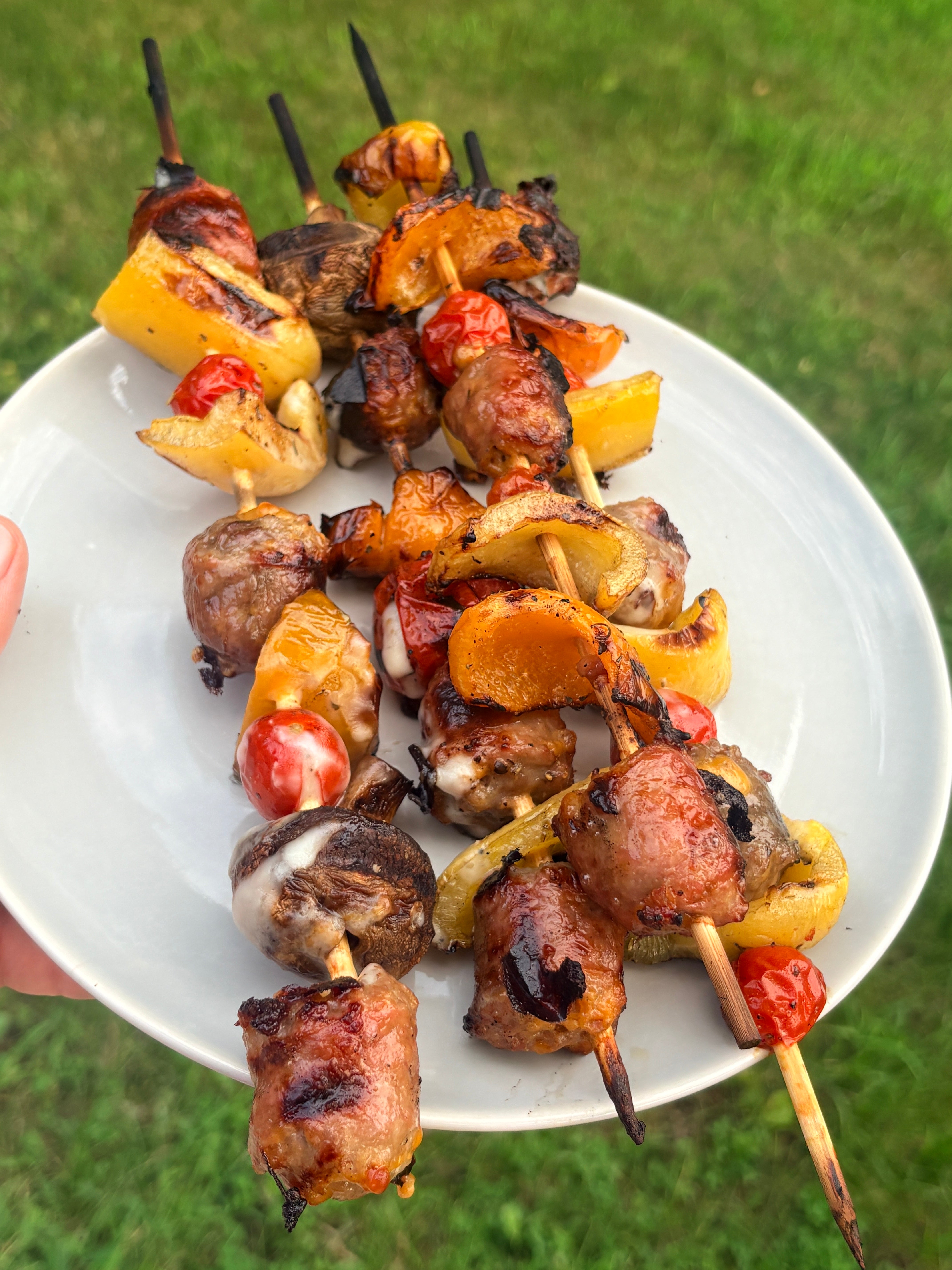 Grilled Brat & Veggie Kabobs with Havarti Cheese