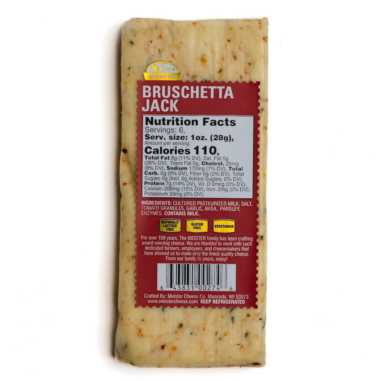 Meister Bruschetta Jack cheese with nutrition facts 