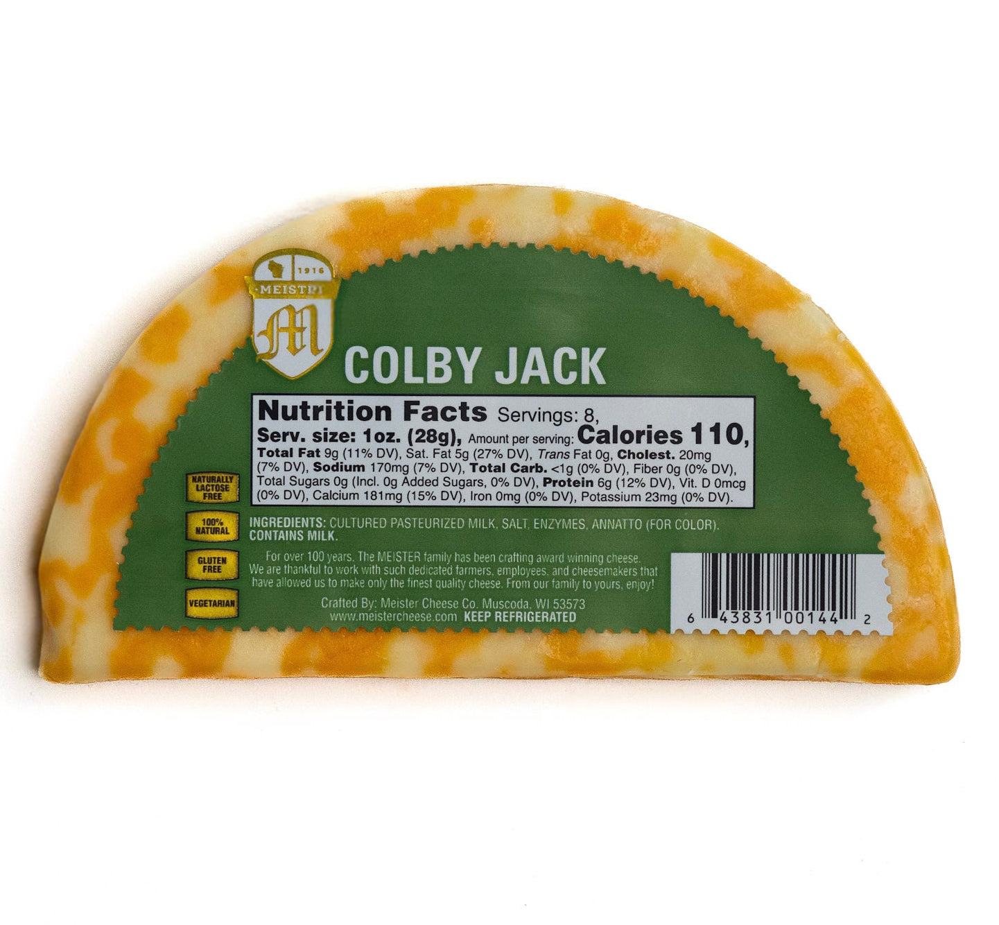 Meister Colby Jack cheese packaging with nutritional information 