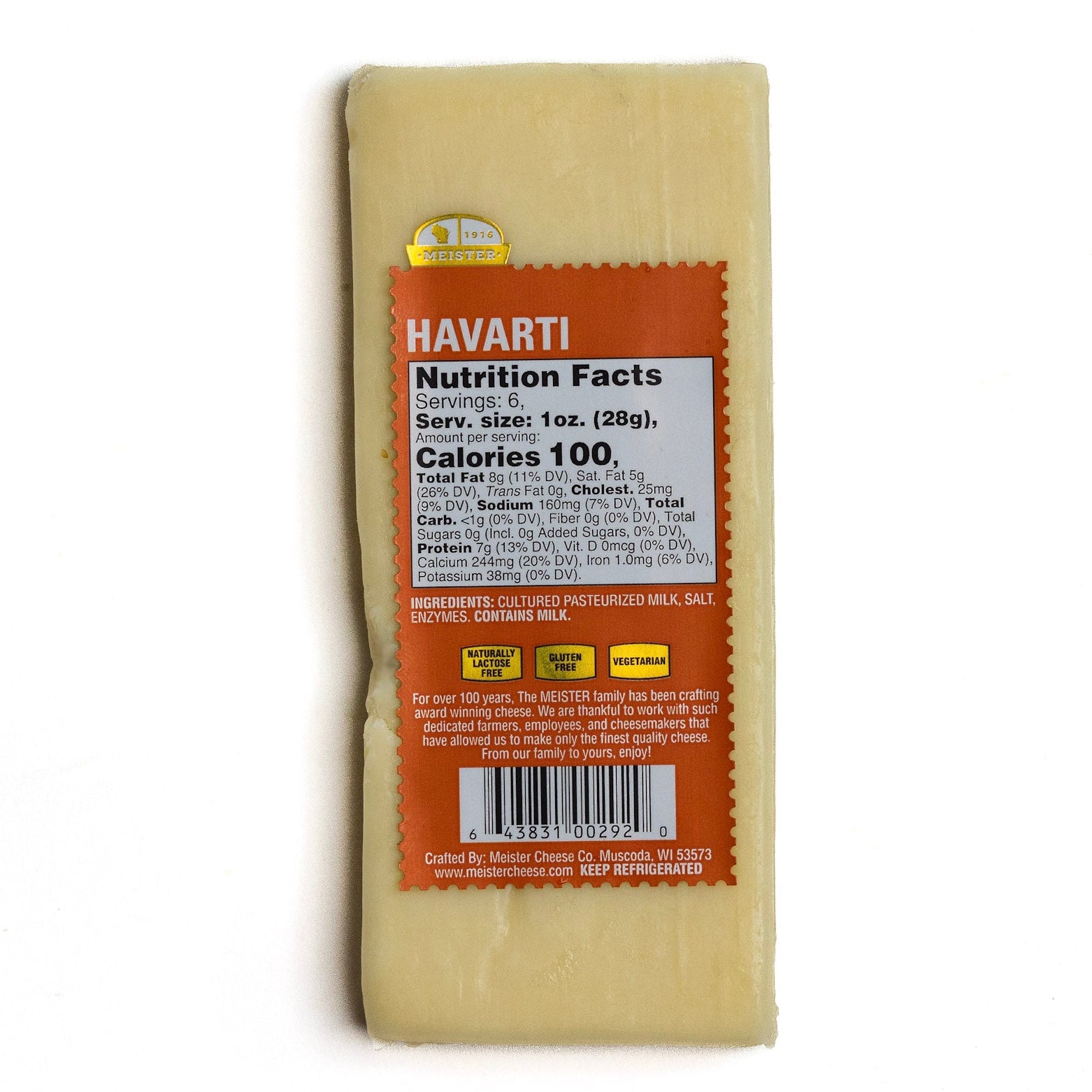 Meister Havarti cheese with nutrition facts label 