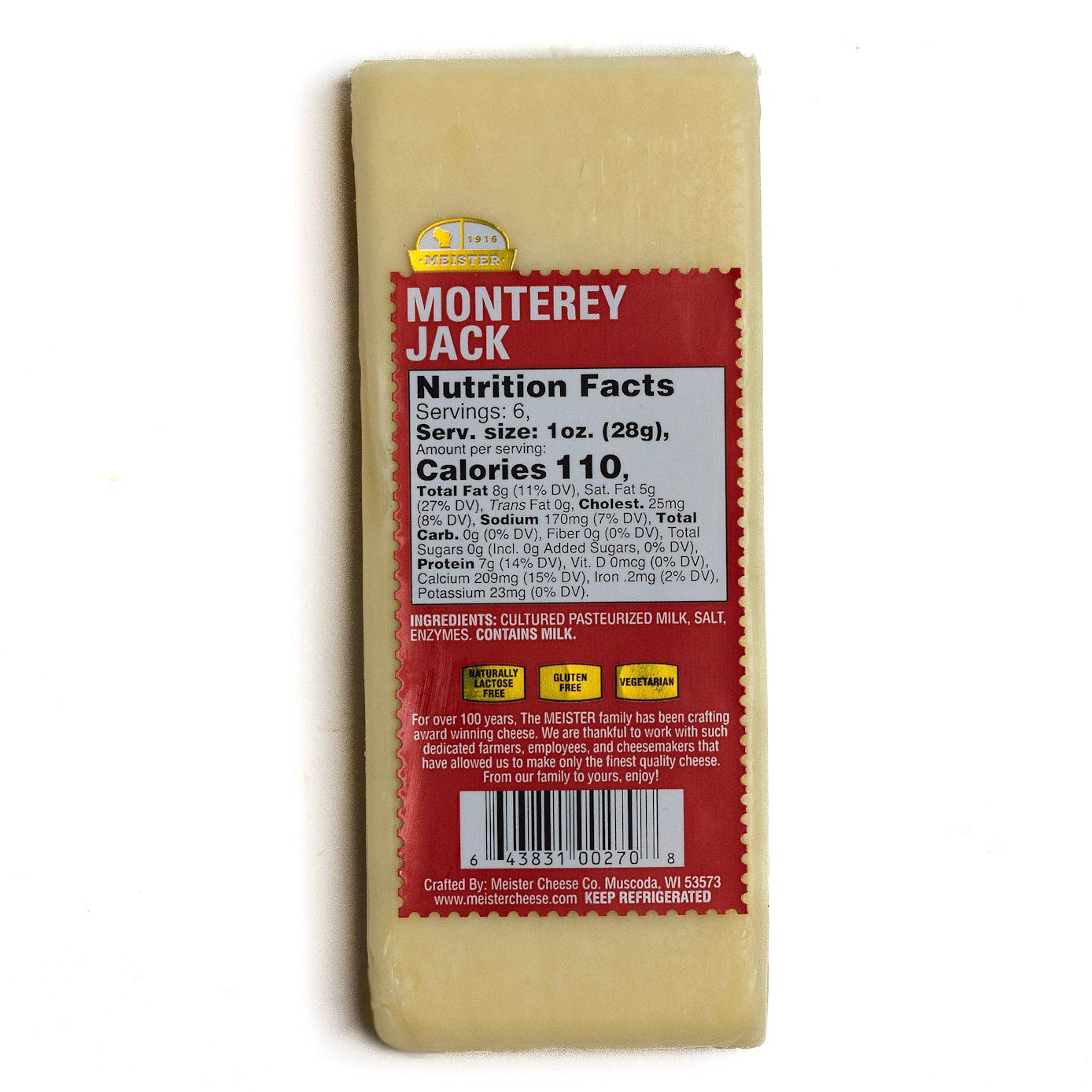 Meister Monterey Jack cheese package with nutrition facts 