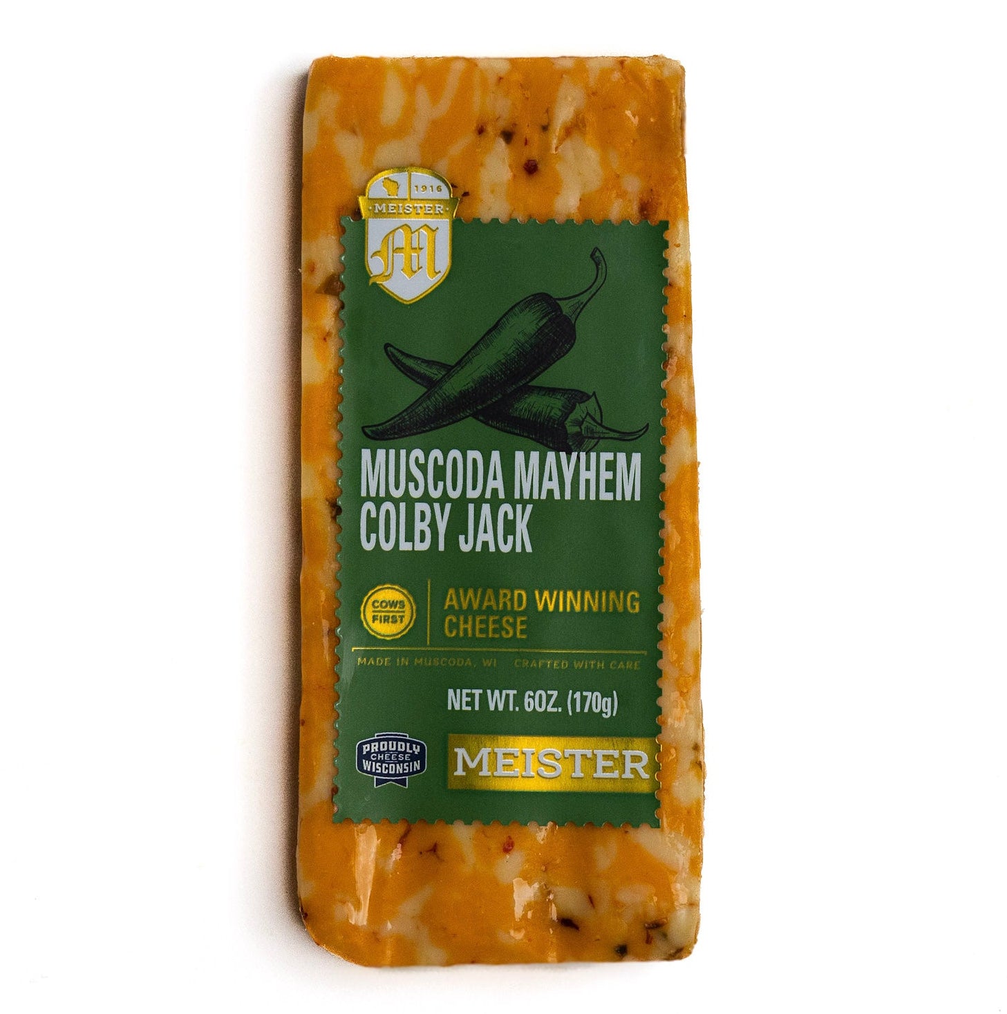 Block of Meister Muscoda Mayhem Colby Jack cheese