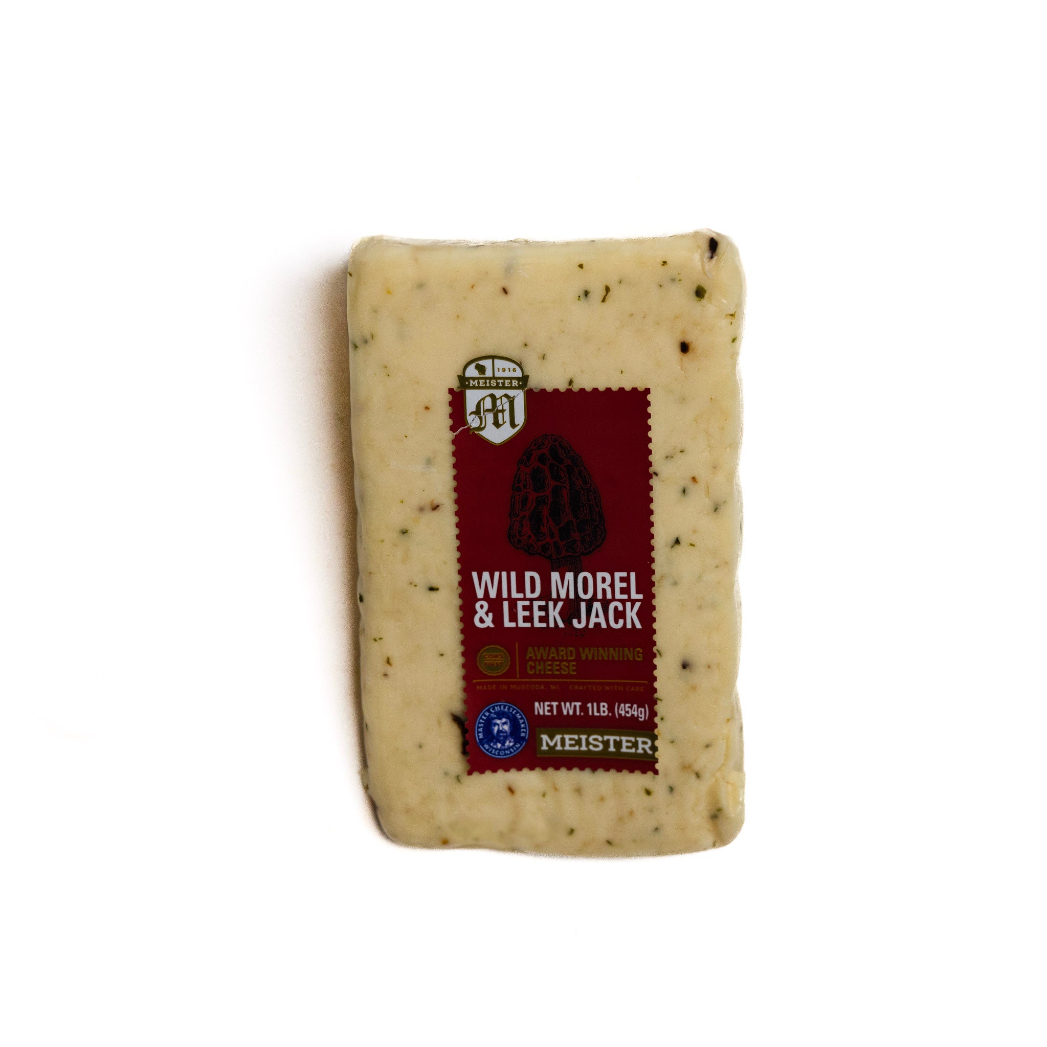 A wedge of Meister Cheese Wild Morel & Leek Jack